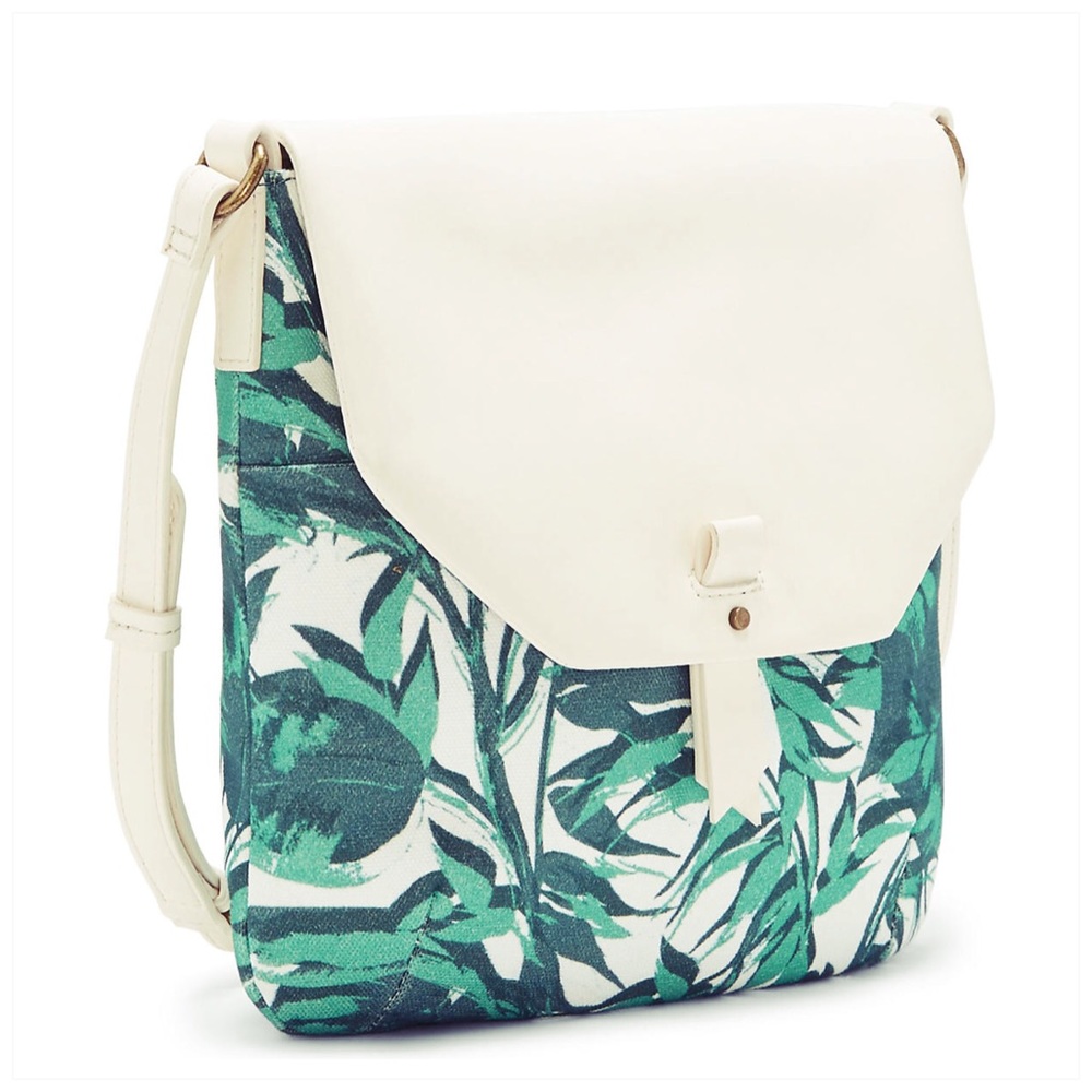 Lucky Brand Cream and Green Leaf-Print Crossbody Bag